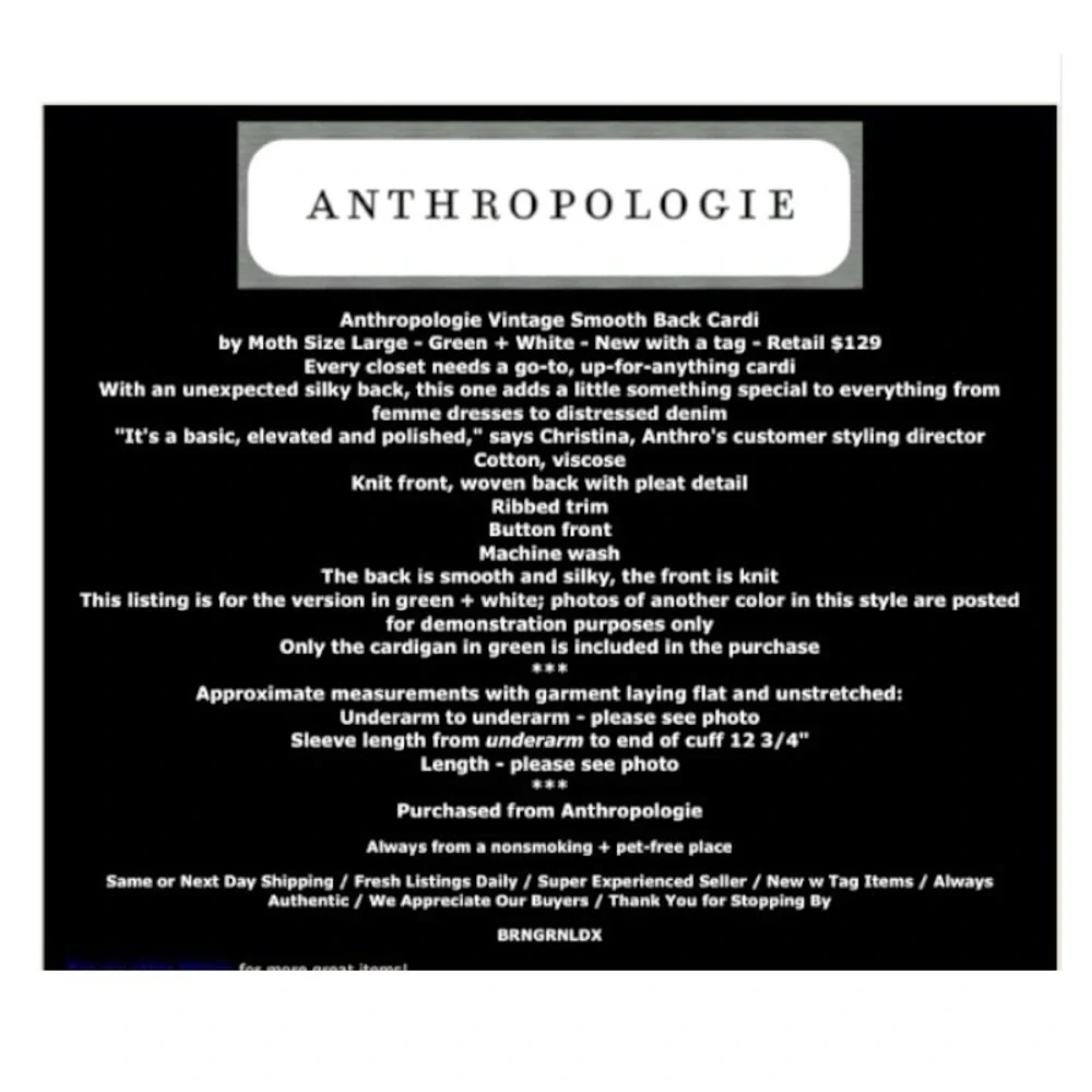 $129 Anthropologie Smooth Back Cardigan Large 10 12 Green White Striped Sweater - Picture 2 of 14